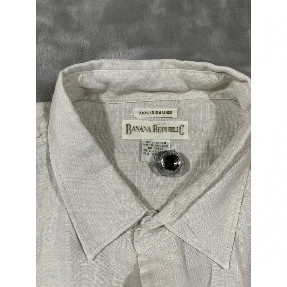 Vintage 90s Banana Republic Irish Linen Oxford Shirt Size L Grey EUC